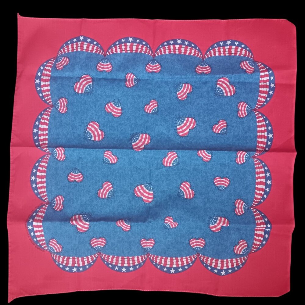 Vintage 22x22" Hanky Bandana 1970's Patriotic American Flag Heart Scarf USA